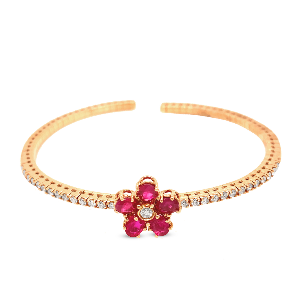 Ruby Flower Bangle Bracelet