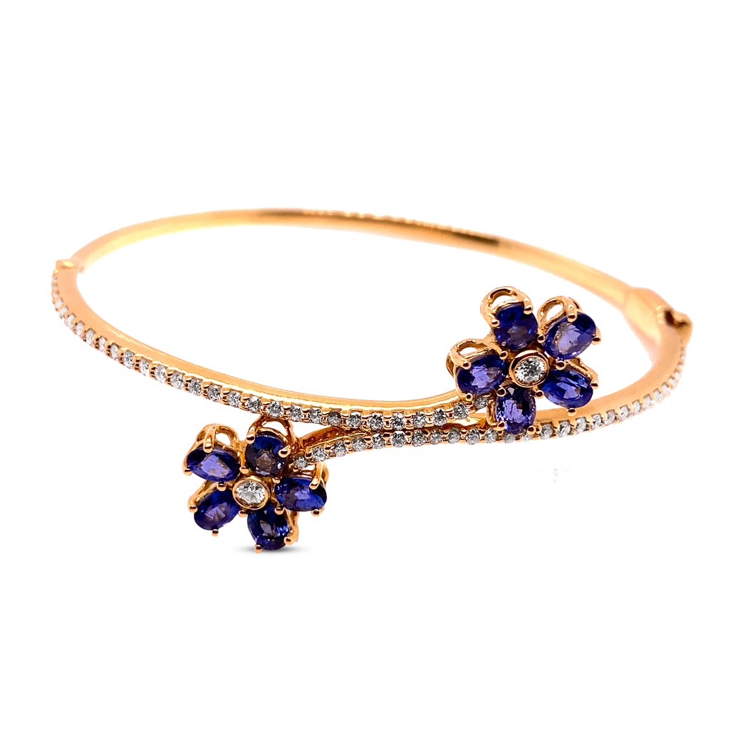 Sapphire Double Flower Bangle Bracelet