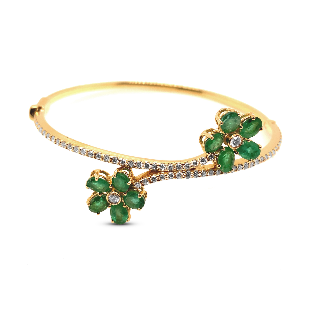 Emerald Double Flower Bangle Bracelet