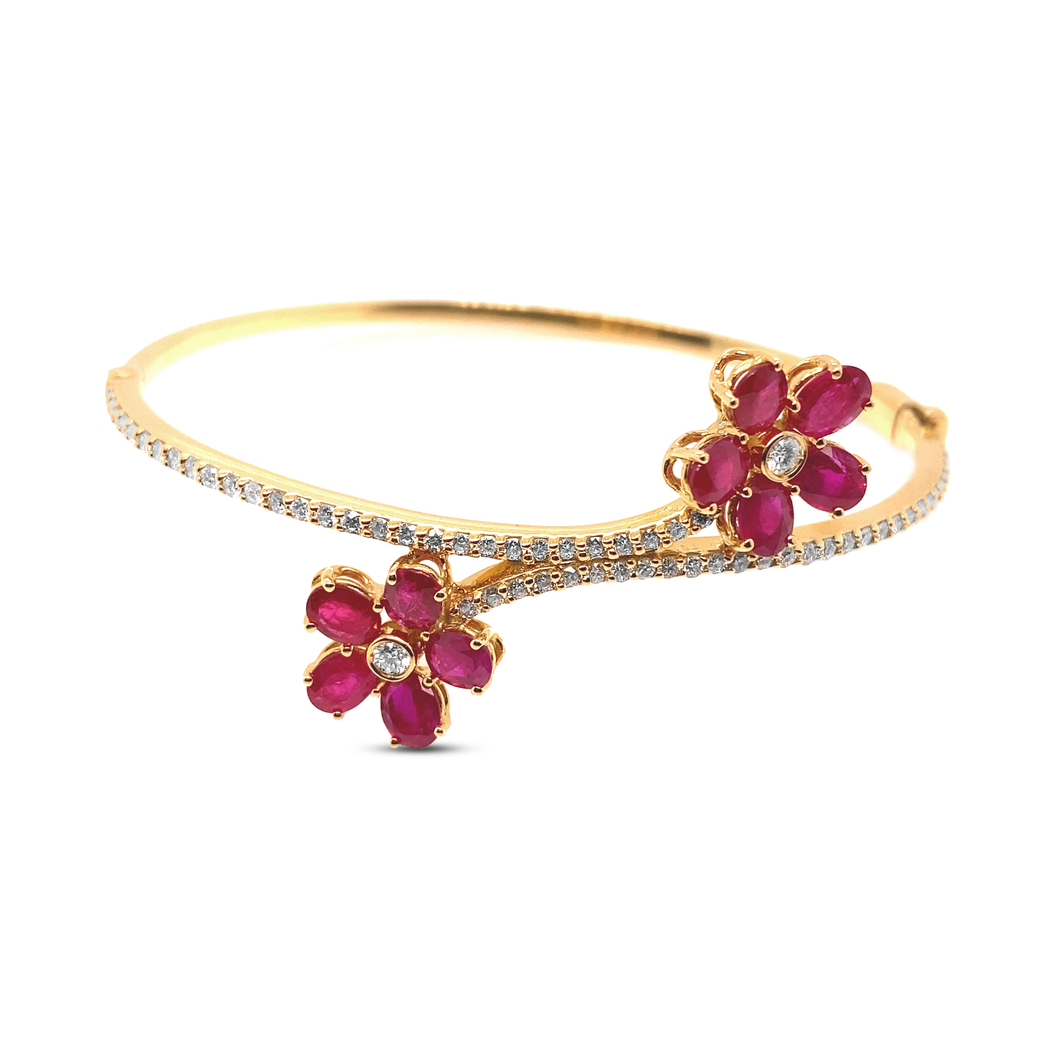 Ruby Double Flower Bangle Bracelet