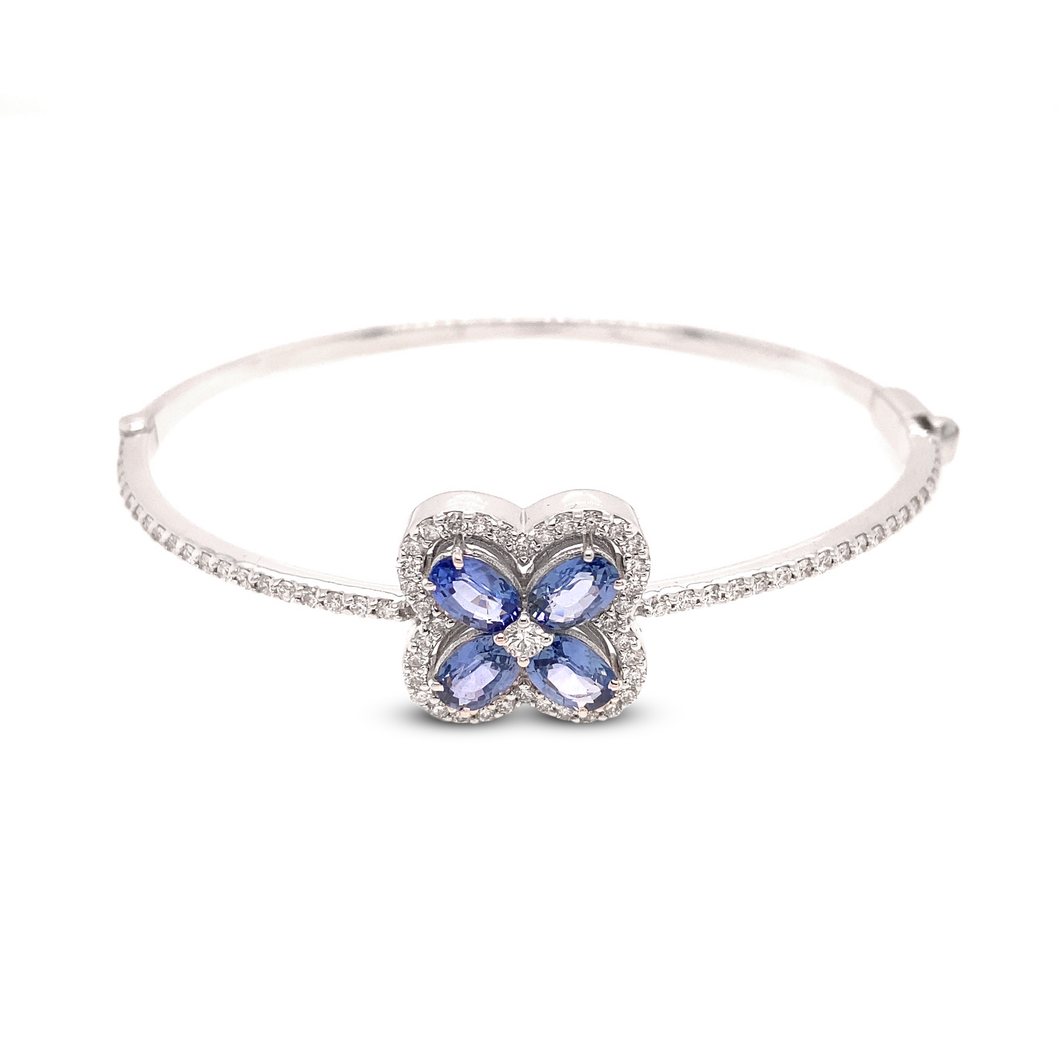 Blue Sapphire Flower Bangle Bracelet